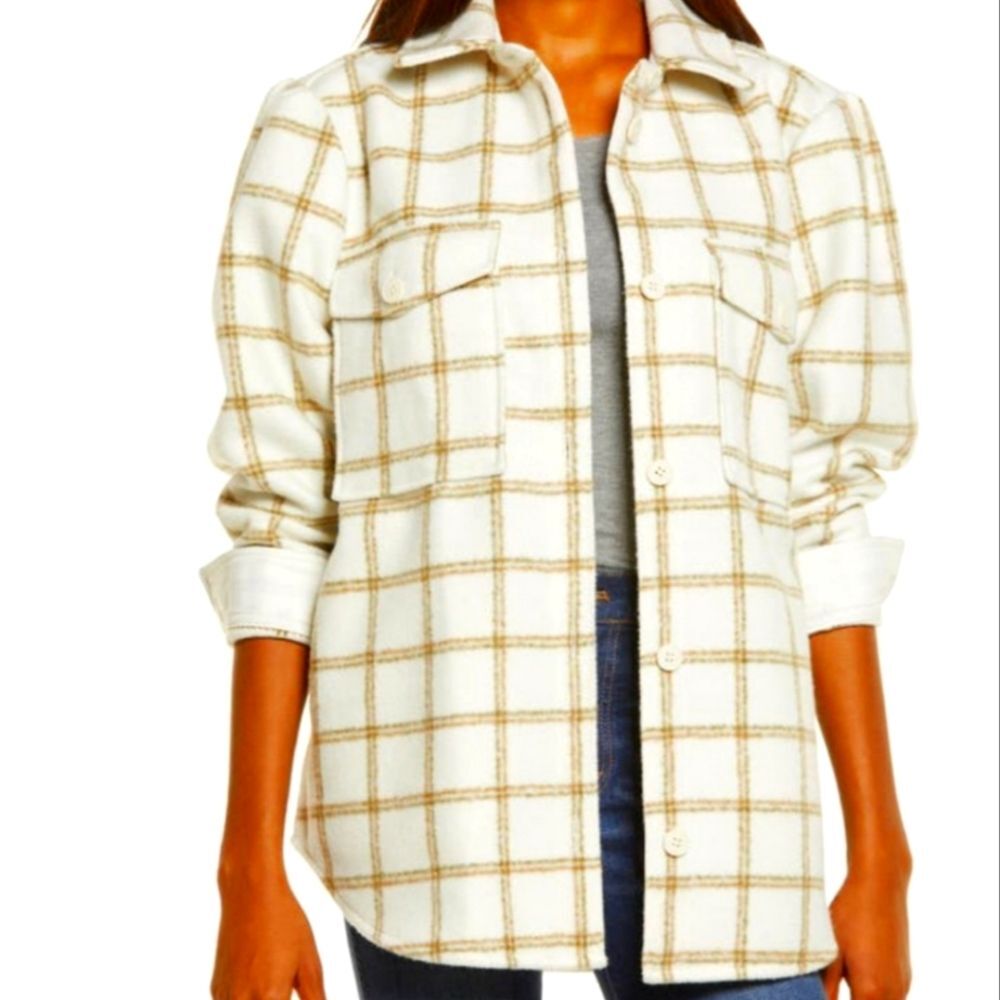 Treasure & Bond Plaid Shirt Jacket Shacket Cream Brown L